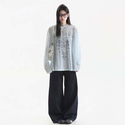 【トップス】アメリカンプリントシアーロンT レディース 薄手 長袖 透け感 ストリート Tシャツ【FCシリーズ】