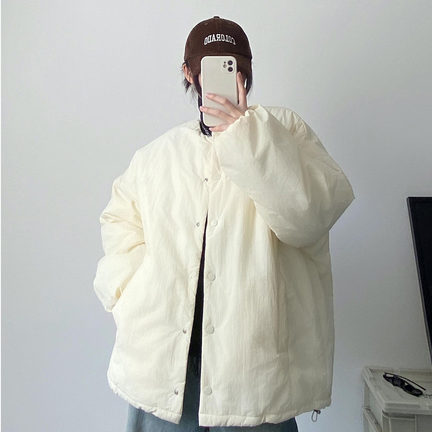 【アウター】 秋冬 ゆったり あったか 綿入れコート 丸首 中綿ジャケット【FCシリーズ】