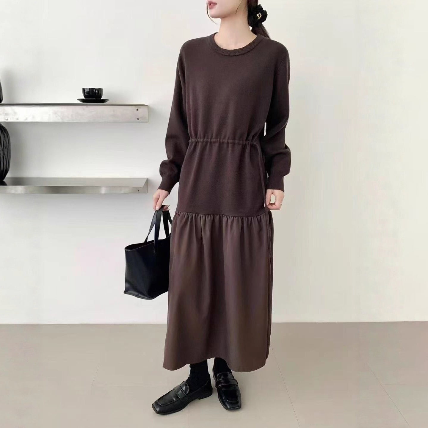 【ワンピース】春新作 韓国風 レイヤード風 着回し ニット 長袖ワンピース【JZシリーズ】