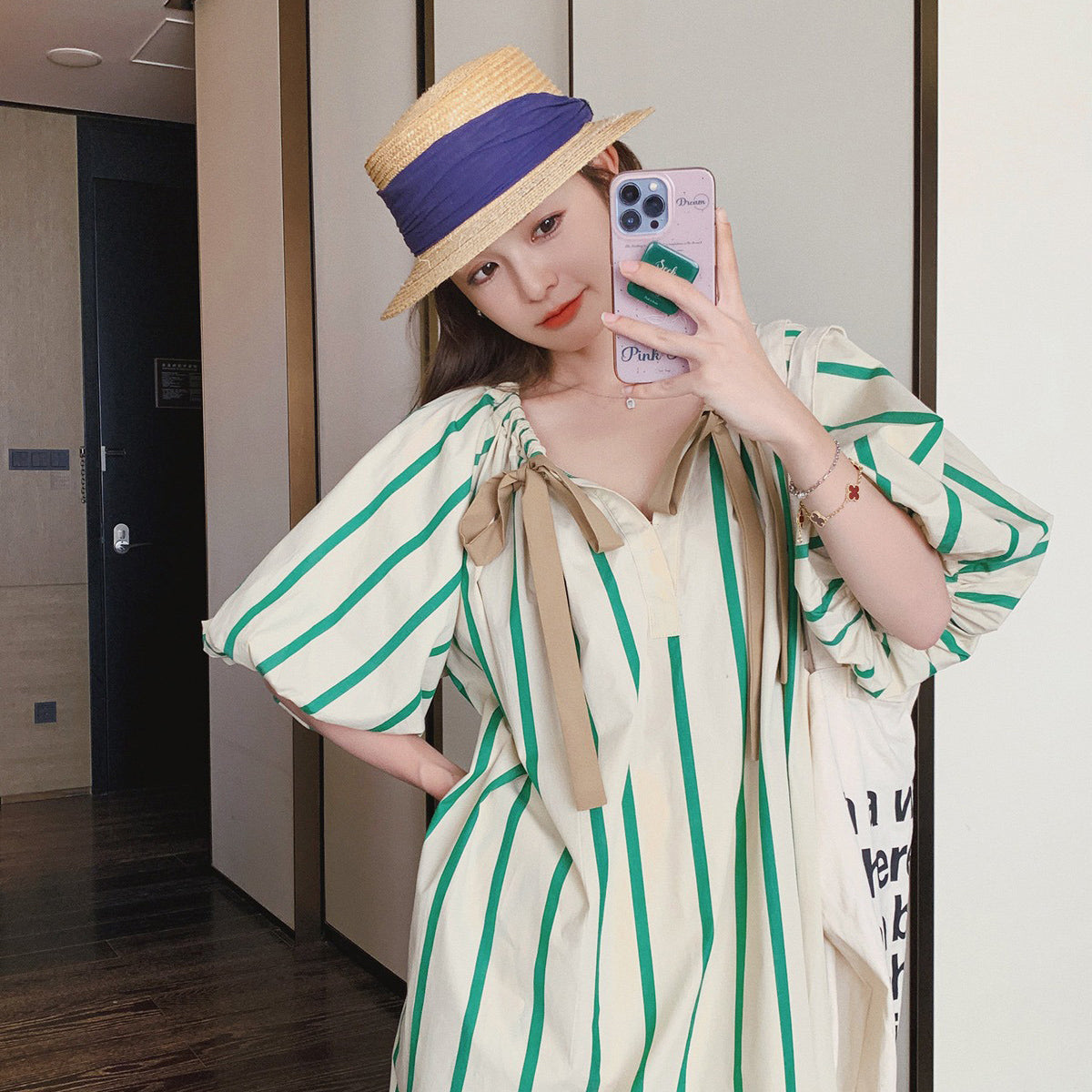 【ワンピース】夏 フレンチデザイン ゆったり ファッションカジュアル ストライプ 半袖ワンピース【SHシリーズ】