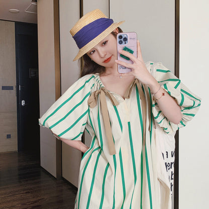 【ワンピース】夏 フレンチデザイン ゆったり ファッションカジュアル ストライプ 半袖ワンピース【SHシリーズ】