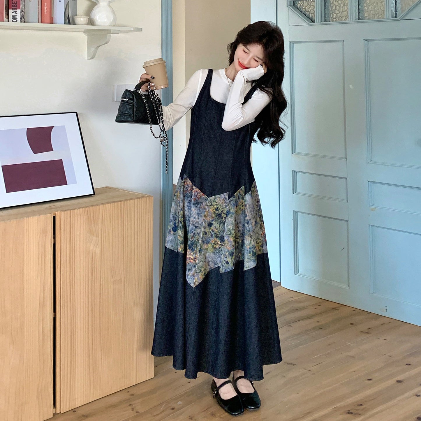 2点セット！【セットアップ】中華風トップス×キャミワンピ2点セット 春コーデ 重ね着風で一気に垢抜け【SHシリーズ】