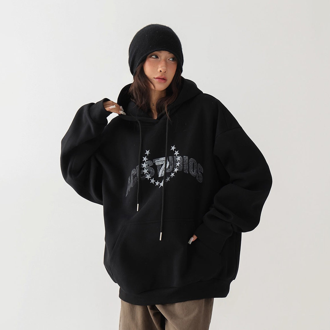 【トップス】秋冬新作 高見えロゴ×ゆるシルエット 体型カバー フード付きパーカー【FCシリーズ】