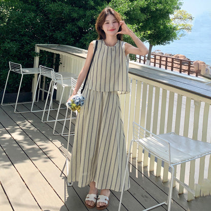 2点セット！【セットアップ】後ろ姿まで抜かりない…♡ ストライプ トップス＋スカート 上下セット 夏コーデ 大人かわいい こなれ感◎【JZシリーズ】