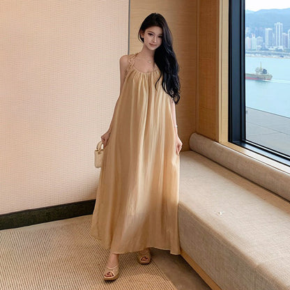 【ワンピース】リゾート風 キャミワンピース レディース 夏新作 海辺 ゆったり ノースリーブ ロングワンピース フレンチ【SHシリーズ】