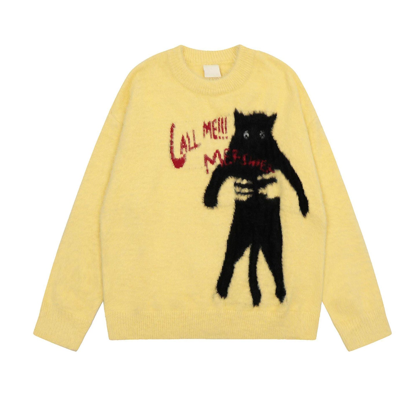 【トップス】猫モチーフ フェイクミンク風ニット 秋冬 ゆったり カップル対応 プルオーバー【FCシリーズ】