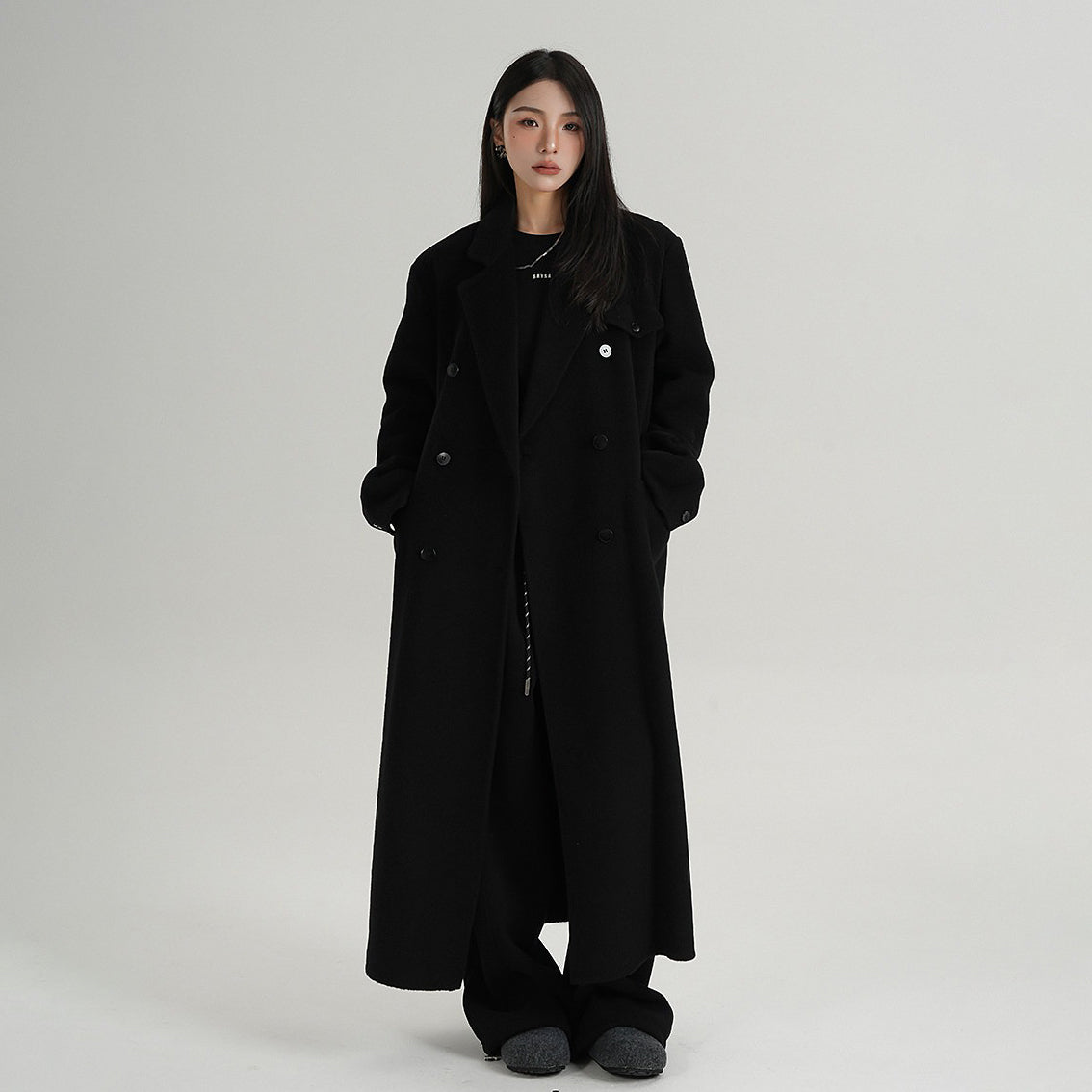 【アウター】上質 ウール100% ダブルフェイス コート レディース ロング丈 秋冬 高級感【JZシリーズ】