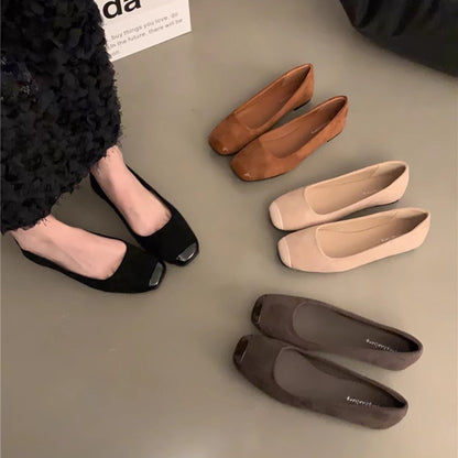 【シューズ】デザイン感フラットパンプス 黒 気質新中式 ローファー風