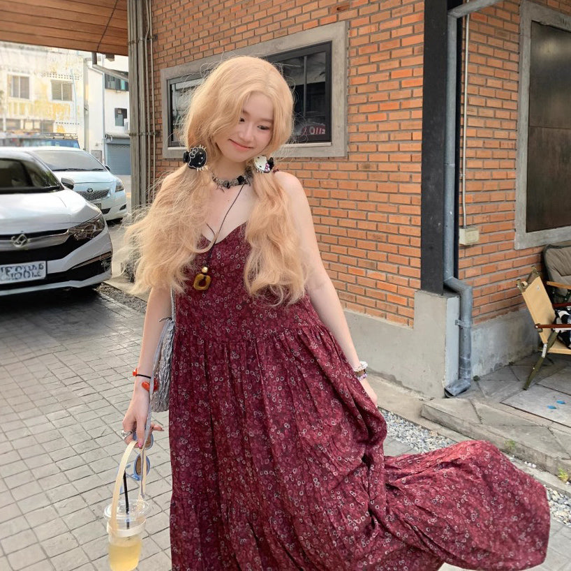 【ワンピース】フレンチエレガンス 花柄 Vネック ノースリーブ キャミワンピース フレアシルエット【SHシリーズ】