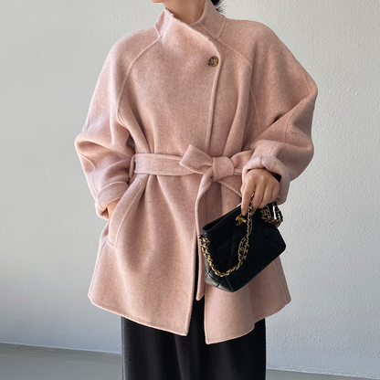 4色展開【アウター】ウール100% 小柄向け 定番 両面ウールコート ミドル丈 高級感【JZシリーズ】