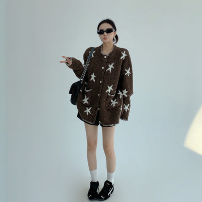 【アウター】春 秋 冬 ジャガード 厚手 ニット セーター カーディガン ジャケット 【FCシリーズ】