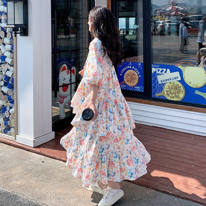 【ワンピース】可愛い 小花柄 シャツワンピース🌸 超人気で映える森ガール風 長袖ドレス【SHシリーズ】