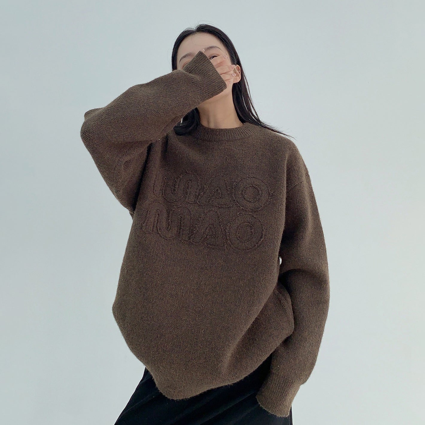 【トップス】ゆるめレトロワッペン刺繍 クルーネックセーター【FCシリーズ】