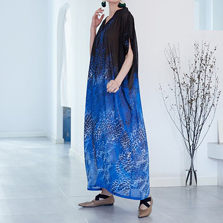 【ワンピース】上品 フレアシルエット ゆったり ロング丈 バカンス風 半袖 ワンピース【SHシリーズ】