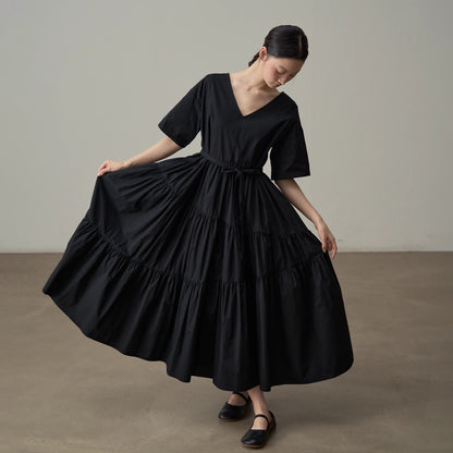 【ワンピース】新作 フランス風 リゾートスタイル Vネック ゆるシルエット 半袖ワンピース【JZシリーズ】