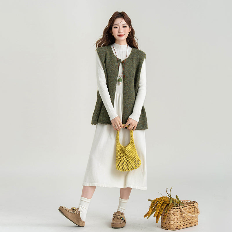 【セットアップ】ニットベスト＆長袖ニットワンピース2点セット レディース 秋冬服新作 ゆったりシルエット 大人カジュアル【JZシリーズ】