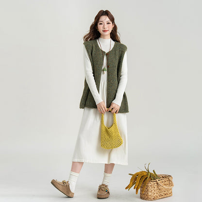 【セットアップ】ニットベスト＆長袖ニットワンピース2点セット レディース 秋冬服新作 ゆったりシルエット 大人カジュアル【JZシリーズ】