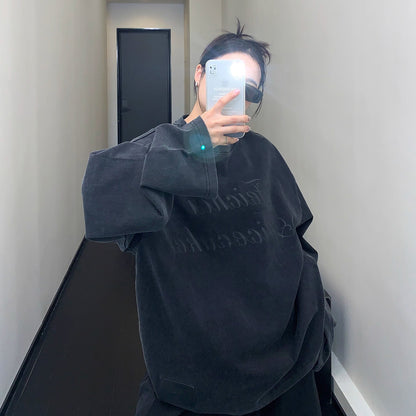 【トップス】春秋新作 アメリカン ヘビーウェイト ヴィンテージ風 オーバーサイズ ゆったり ビッグプリント 長袖Tシャツ レディース トレンド【FCシリーズ】