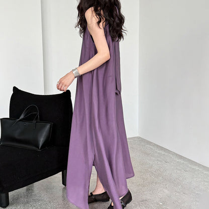 [洋裝] 夏季新品：法式時尚天絲飄帶無袖洋裝 |奢華度假風單品【SN系列】 