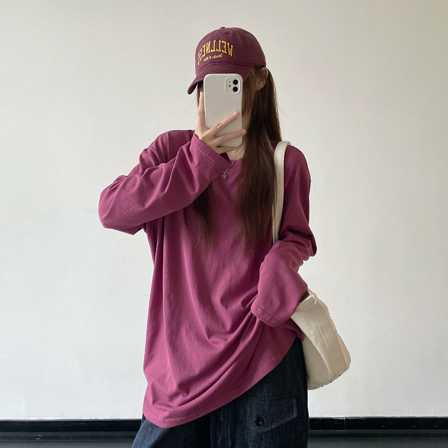 【トップス】プラムカラー ロングTシャツ レディース 落ち肩デザイン オーバーサイズ リラックスコーデ【FCシリーズ】