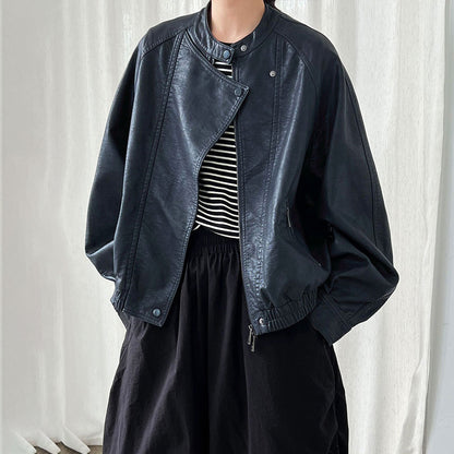 【アウター】韓系ハイエンド感 バイカージャケット レディース 秋新作 ゆったりショート丈 PUレザージャケット【SNシリーズ】