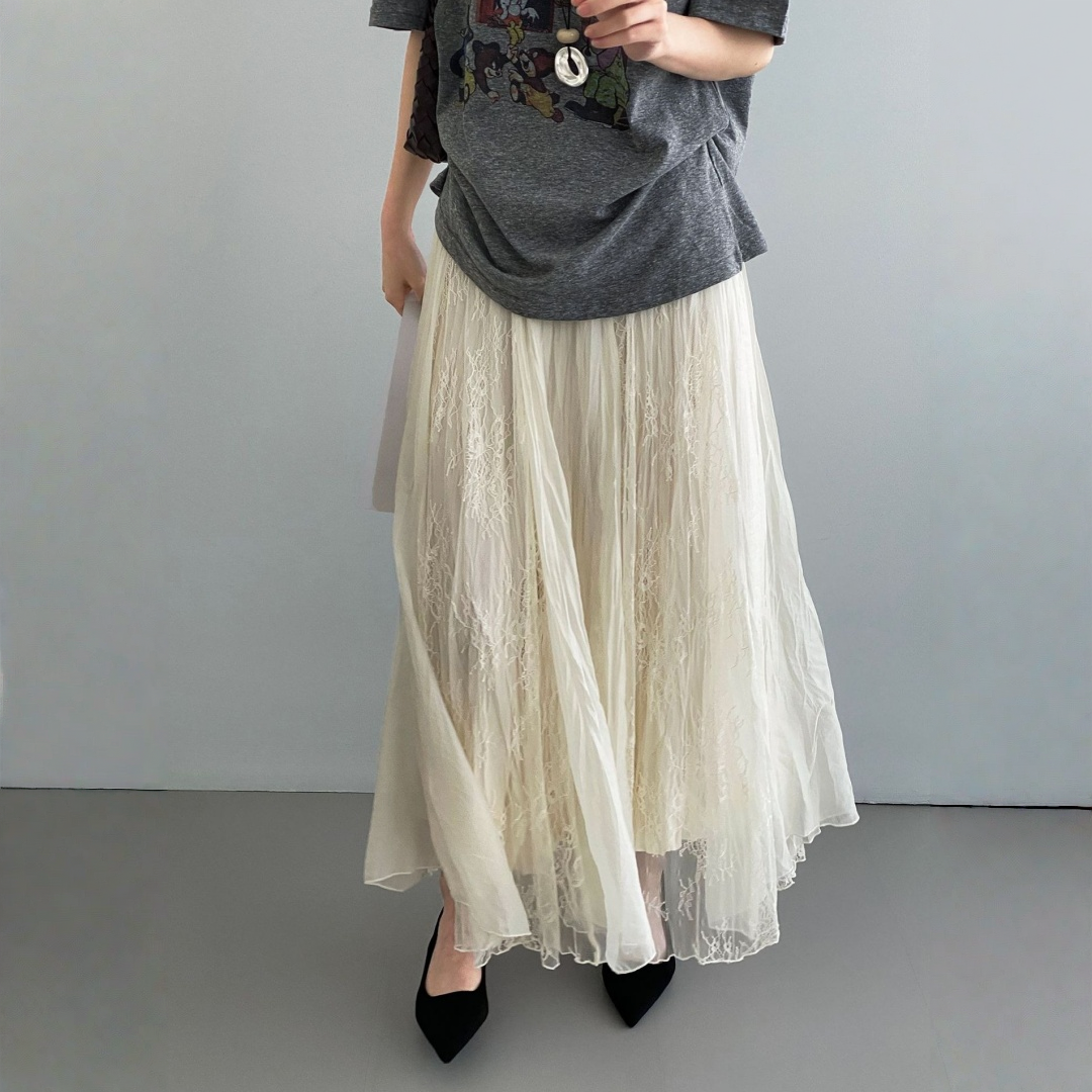 【ボトムス】シークレットガーデン風 レース リゾート風  Aライン  ヒップカバー ロングスカート 【JZシリーズ】