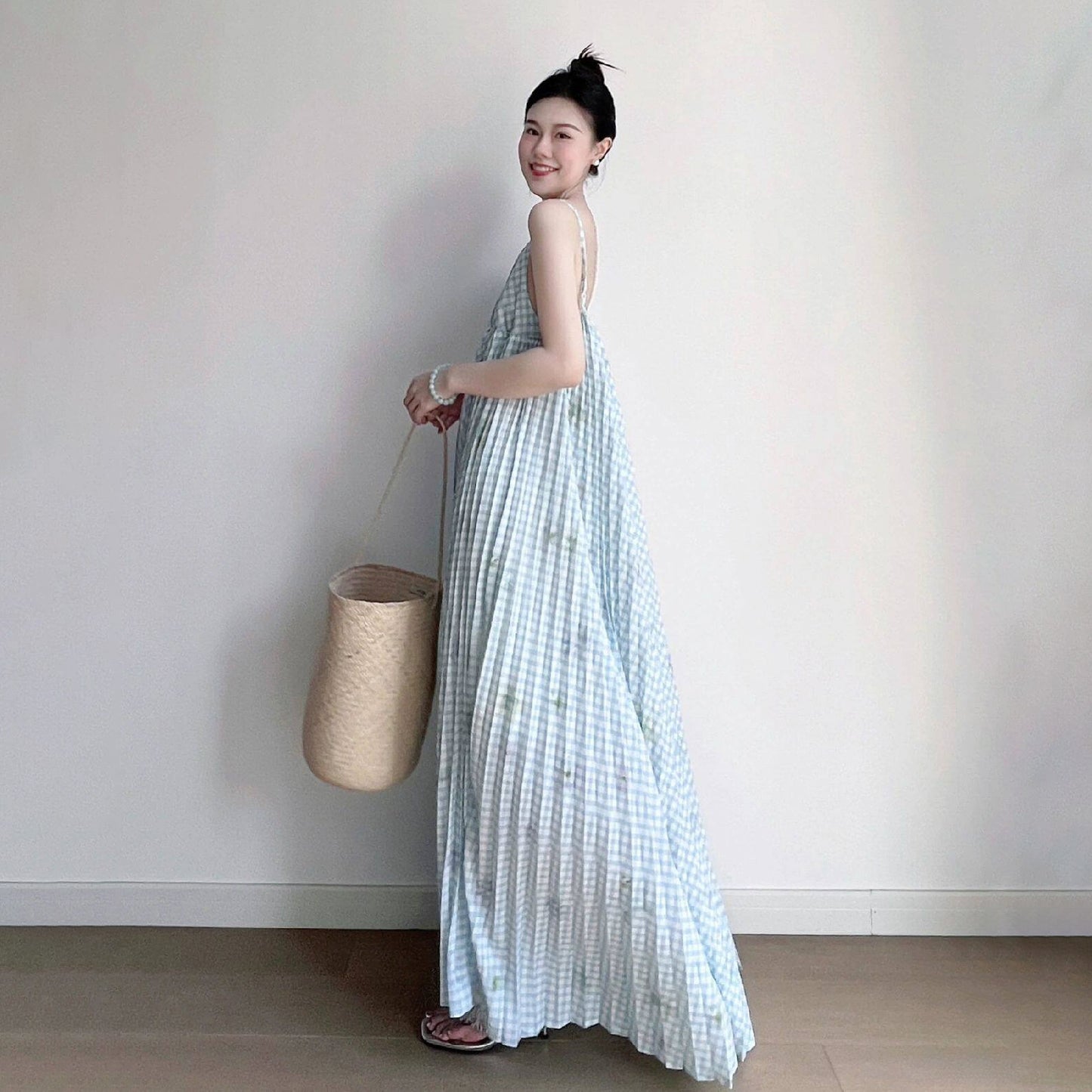 【ワンピース】フレンチ レトロ ノースリーブワンピース｜キャミソール ロング丈 海辺 リゾート ビーチ 映えドレス｜上品 高級感【SHシリーズ】