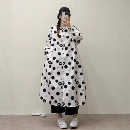 選べる7柄！【ワンピース】🎀カジュアルかわいい丸首プリントワンピース 長袖 シングルボタン 春新作 韓国風ウエストシェイプ レディース【SHシリーズ】