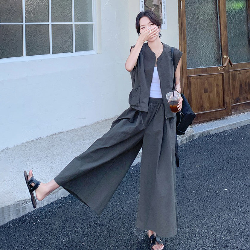 2点セット！【セットアップ】夏 カジュアルノースリーブトップス＋