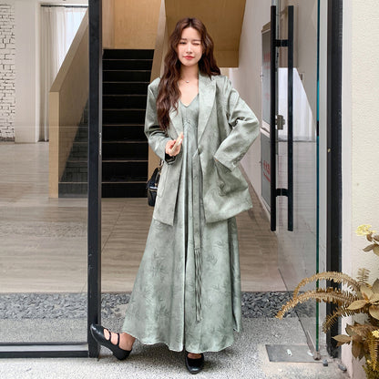 2点セット！【セットアップ】中国風 竹柄  レディース 秋新作 ジャケット＋キャミワンピース【SHシリーズ】