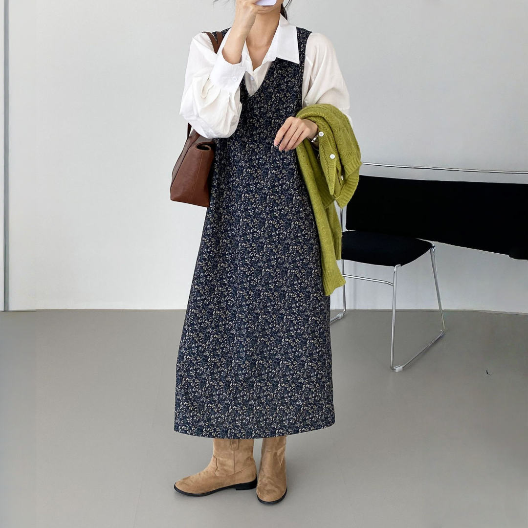 【ワンピース】春 秋 冬 Vネック 花柄 ノースリーブ ワンピース 【SHシリーズ】