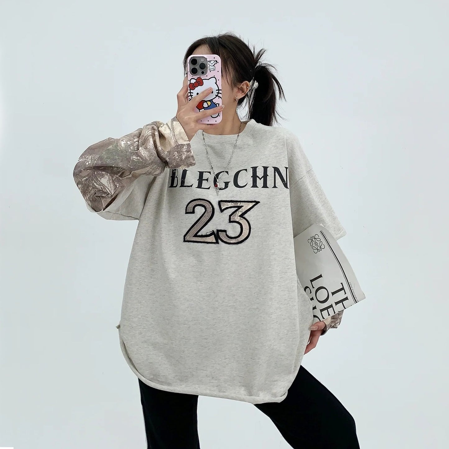 【トップス】春秋 フェイクレイヤード 刺繍 長袖 Ｔシャツ【FCシリーズ】