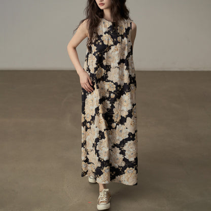 【ワンピース】フレンチレトロ 刺繍プリント 気質キャミワンピース ミモレ丈 ノースリーブワンピース【SHシリーズ】【JZシリーズ】