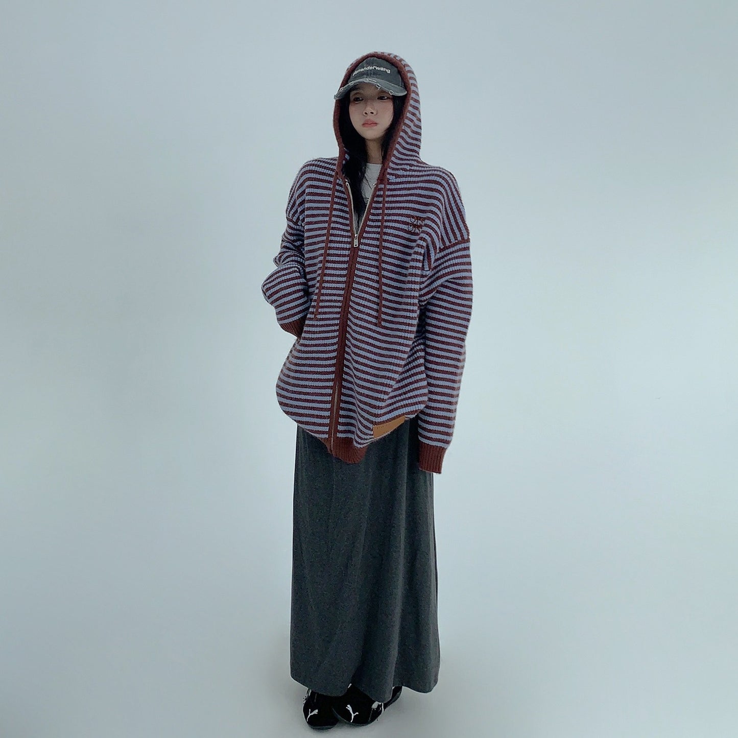 【アウター】春 秋 冬 ボーダー 厚手 フード付き ゆる感 ジャケット 【FCシリーズ】