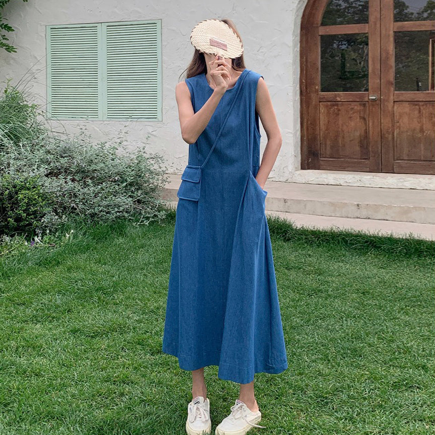 バッグ付き！【ワンピース】夏 ヴィンテージ文芸風 ファッション シェイプアップ ノースリーブワンピース【JZシリーズ】