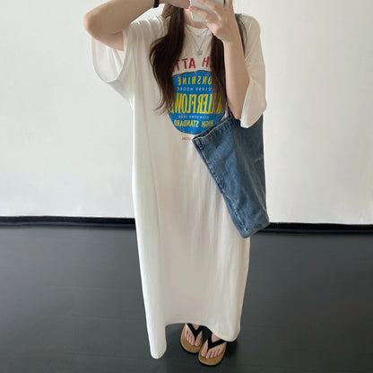 【ワンピース】Tシャツワンピース レディース ヴィンテージプリント 半袖 リラックスシルエット ロング丈 夏新作【FCシリーズ】