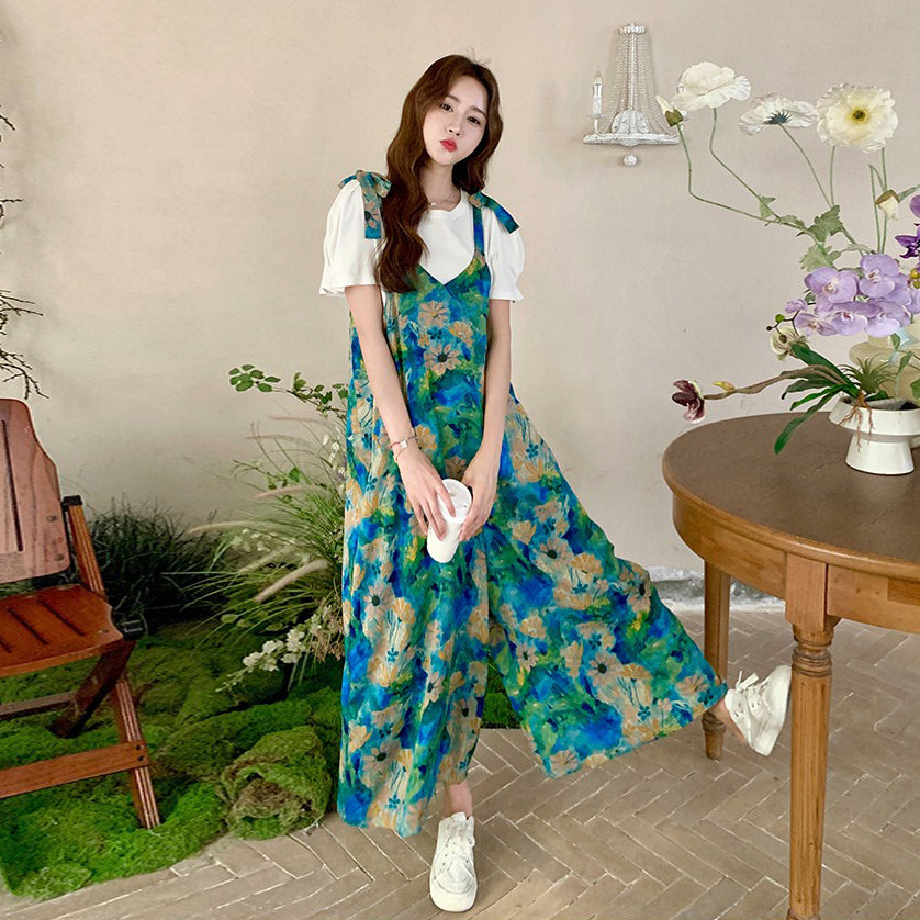 【ボトムス】夏新作 絵画のようなプリントが映える 美シルエット オールインワン【SHシリーズ】