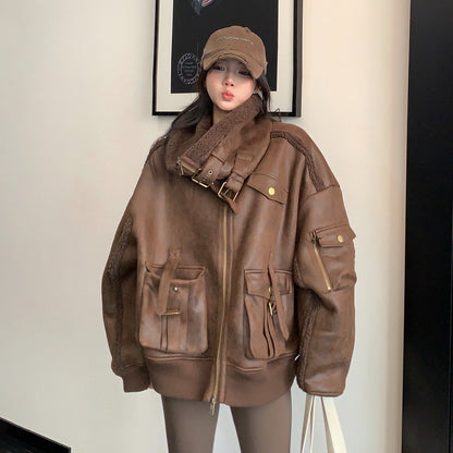 【アウター】重厚感◎スエード調中綿ジャケット レディース 冬のレトロライダース風 綿入れコート【FCシリーズ】【18~25日発送】