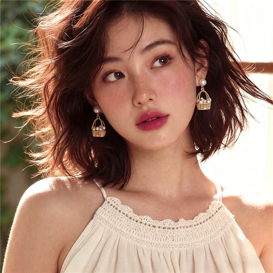 【グッズ】パール×ジルコン バスケットモチーフ ピアス 上品軽奢デザイン 小ぶり高級感 揺れるフックピアス レディース おしゃれアクセサリー
