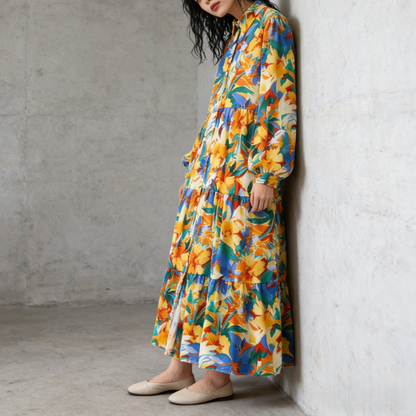 【60%OFF⭐️早い者勝ち】【ワンピース】プリント シングルボタン シャツ ロング丈 長袖 ワンピース 【SHシリーズ】