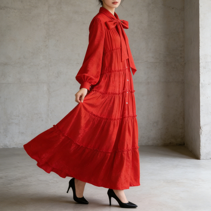 【ワンピース】プリントVネック お腹周りカバー フリル 長袖 ワンピース 【SHシリーズ】