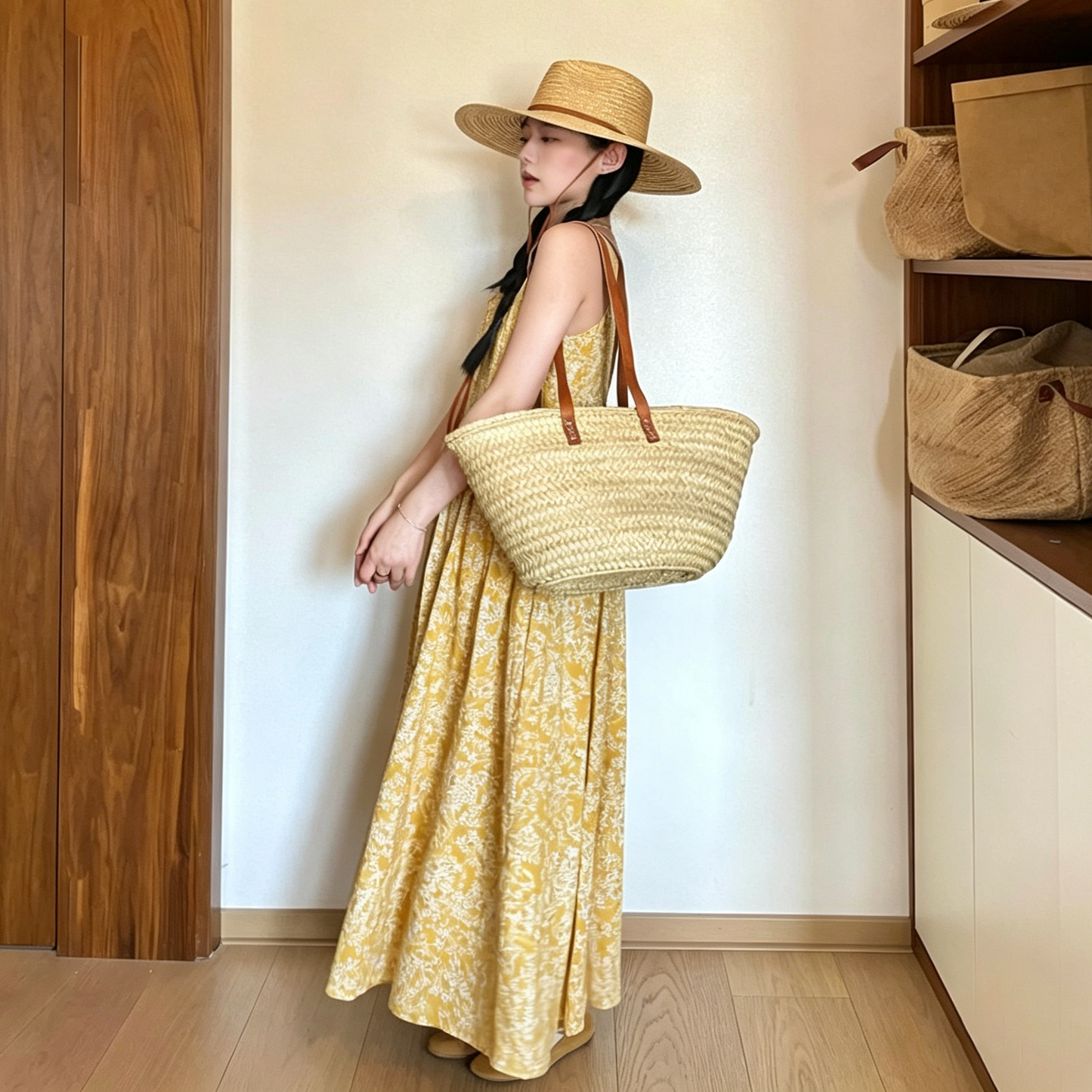【ワンピース】リゾート風 花柄 ノースリーブ ワンピース レディース 夏 ウエストマーク 着痩せ Uネック ロングワンピース【SHシリーズ】