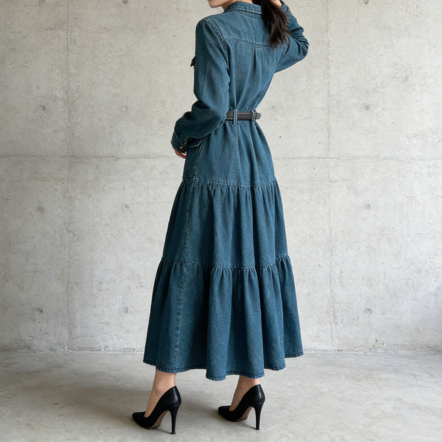 【ワンピース】フレンチ ヴィンテージ エレガント 大人カジュアル デニム 長袖ワンピース 秋【JZシリーズ】