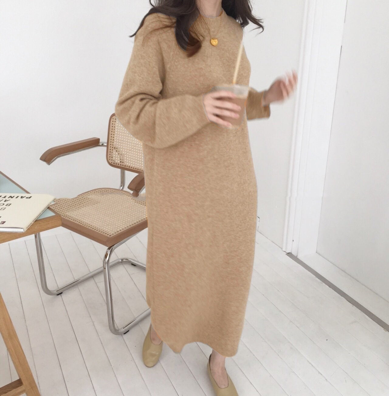 【24AW】【ワンピース】韓国風 chic 秋冬 気質よい 無地 ゆったり 長袖ワンピース