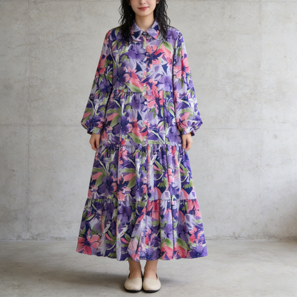 【60%OFF⭐️早い者勝ち】【ワンピース】プリント シングルボタン シャツ ロング丈 長袖 ワンピース 【SHシリーズ】