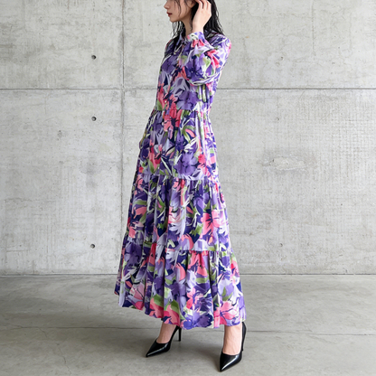 【60%OFF⭐️早い者勝ち】【ワンピース】プリント シングルボタン シャツ ロング丈 長袖 ワンピース 【SHシリーズ】