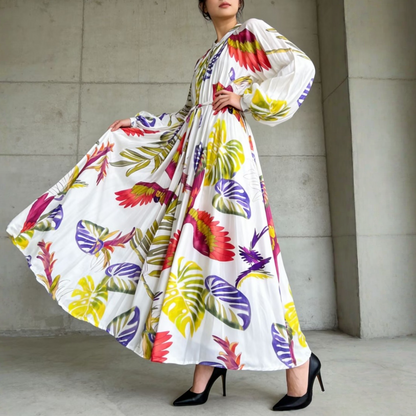 【ワンピース】前開き バルーンスリーブ タック入り フレア 長袖 ワンピース 【SHシリーズ】