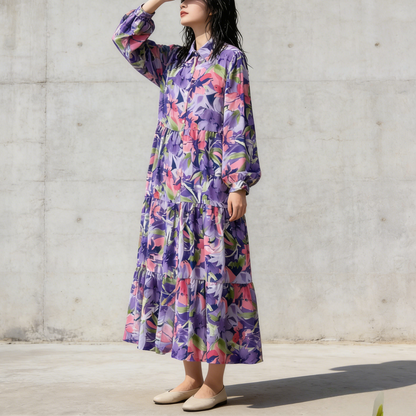 【60%OFF⭐️早い者勝ち】【ワンピース】プリント シングルボタン シャツ ロング丈 長袖 ワンピース 【SHシリーズ】