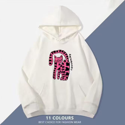 1/26~1/29⭐️期間限定 60%OFF ！🔥人気柄がスウェットで新登場！M~5XL【トップス】ポケット付き ユニセックス対応 レトロ 豹柄 猫 ネコ オーバーサイズ  スウェット レディース【FCシリーズ】