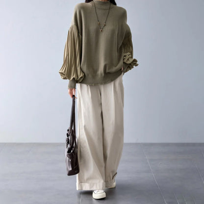 【トップス】春 秋 冬 プリーツスリーブ 切り替え 切り替え セーター 【JZシリーズ】